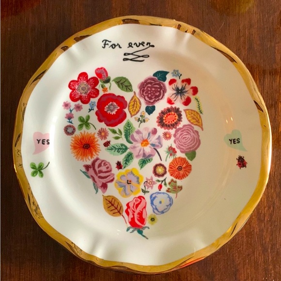 RARE Anthropologie Nathalie Lete Francophile Dinner Plate, Marriage Floral Heart - Picture 1 of 8